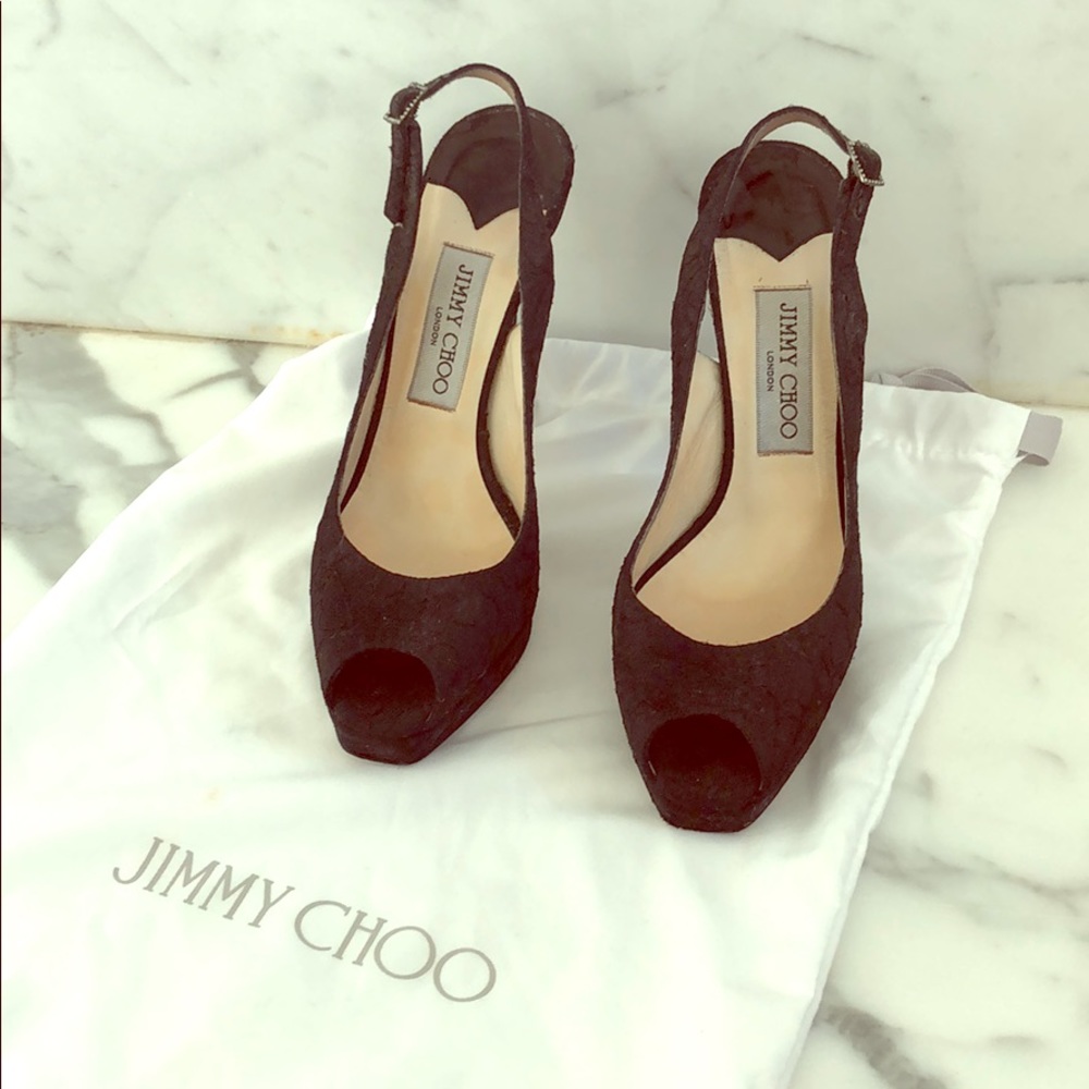 Jimmy Choo Black Lace Peep Toe heels- size 37